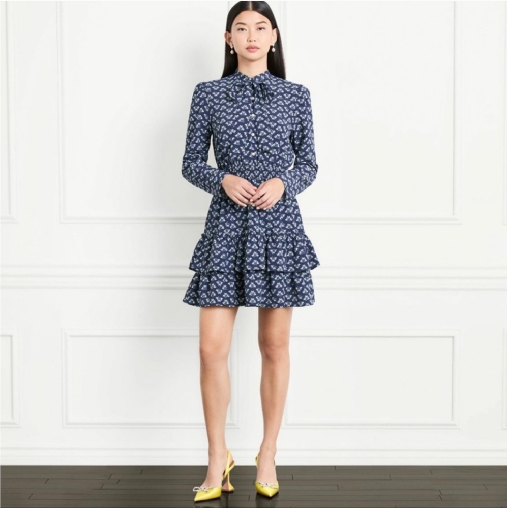 Hill House Talia Dress in Navy Spaced Floral Poly Crepe Cottagecore Size Small